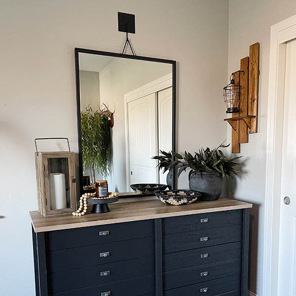Architectural Black Iron Tripod Wall Mirror | Modern Statement Piece