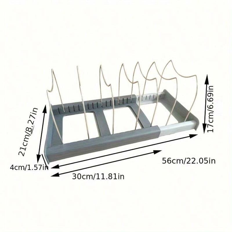 Expandable Pot and Pan Organizer Rack for Cabinet, Pot Lid Organizer Holder with 7 Stainless Steel Adjustable Dividers for Kitchen Cabinet Organizer and Storage